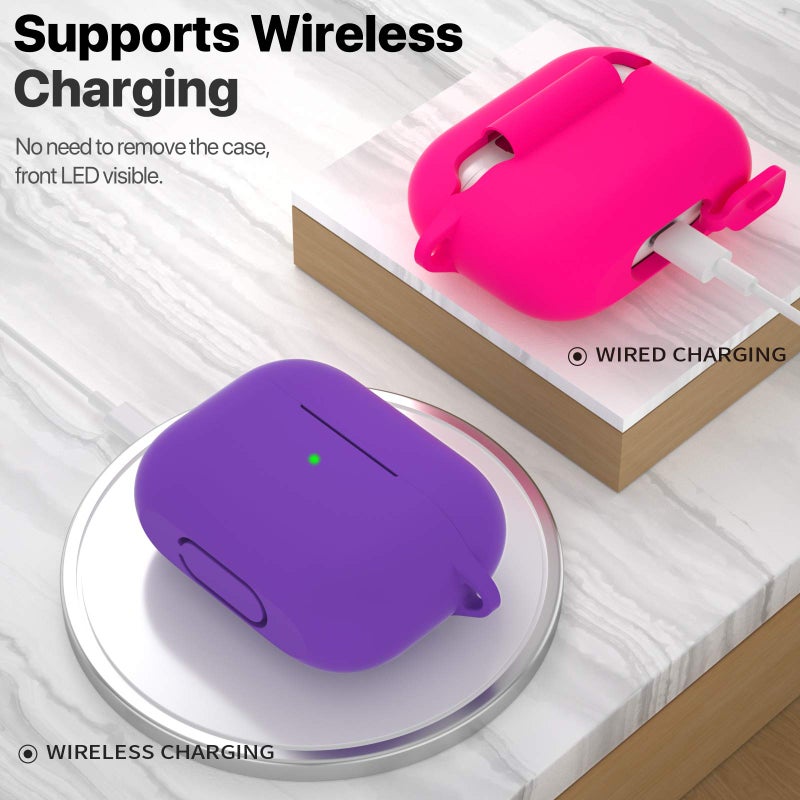 ATUAT for AirPods Pro 1st/2nd Generation Case Cover, Protective Silicone Skin Accessories with Keychain for Women Men for Apple AirPods Pro 2019/2022 Charging Case,Front LED Visible-Purple - Image 3